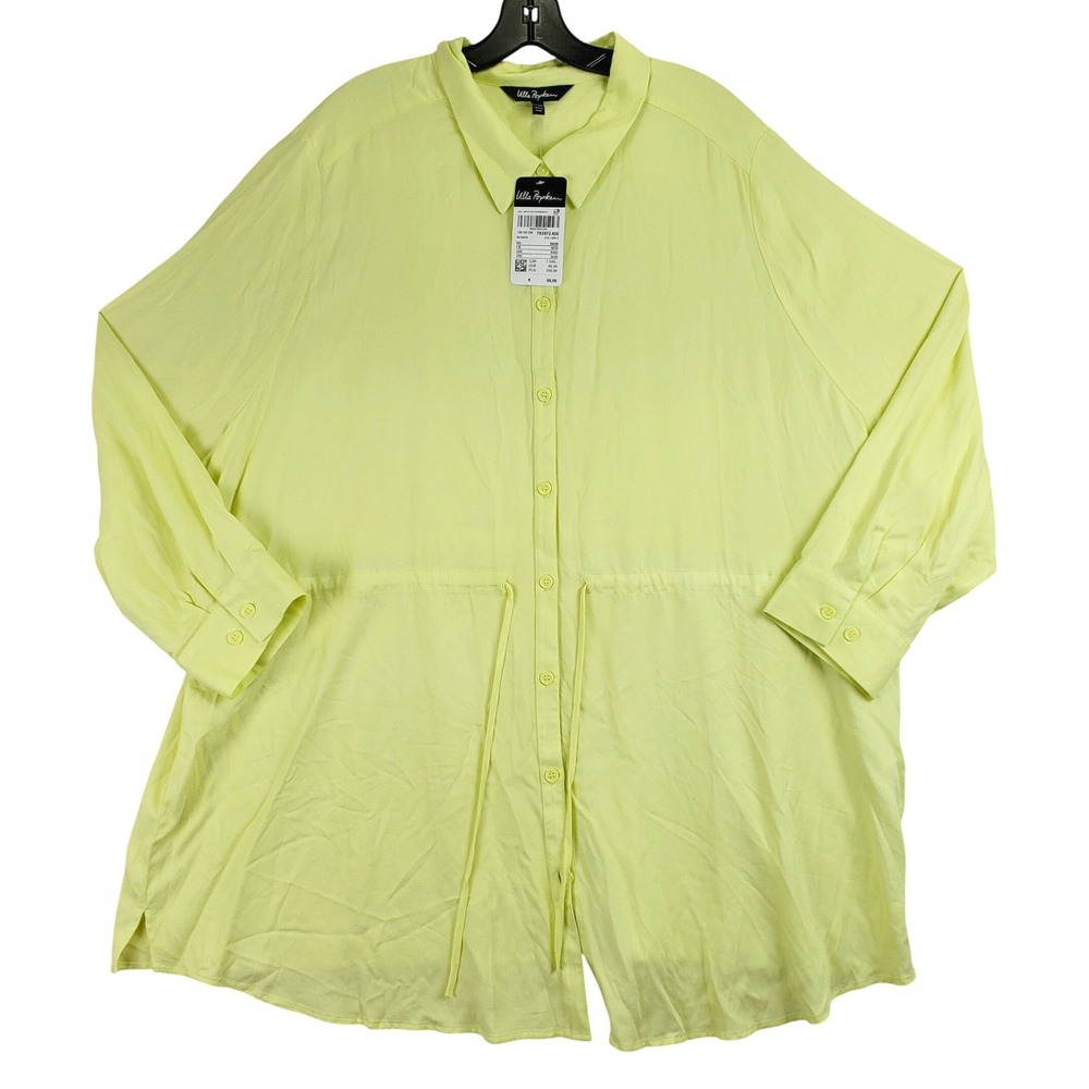 Ulla Popken Button Down Tunic Women 24/26 Lime Green Drawstring Casual